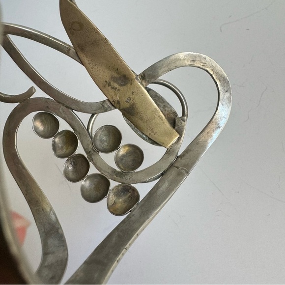 Vintage Abalone Shell Bracelet Artisan Freeform Silver Large Cuff MCM Modernist - Picture 10 of 16